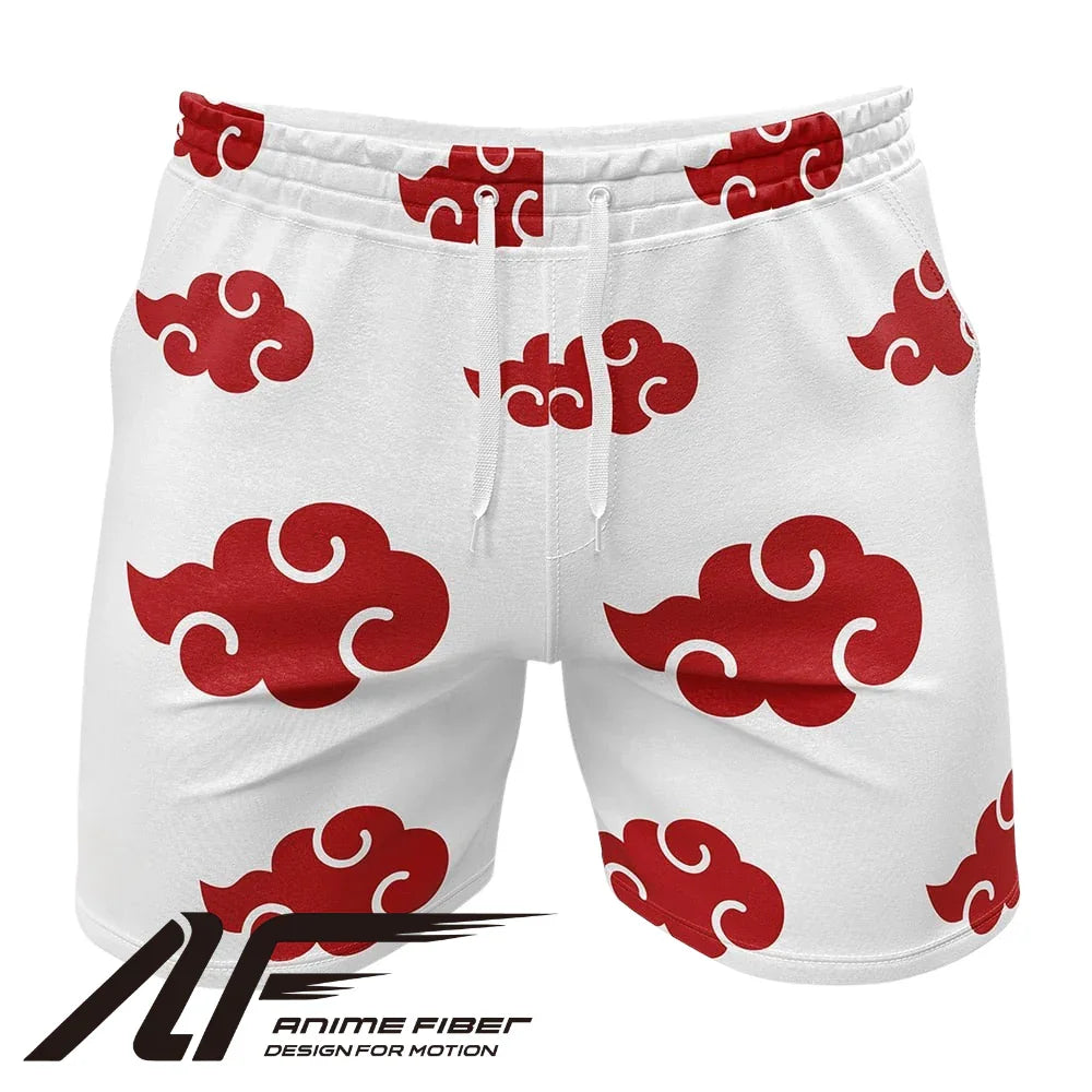Naruto Akatsuki Red Cloud White Gym Shorts