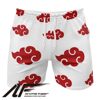 Naruto Akatsuki Red Cloud White Gym Shorts