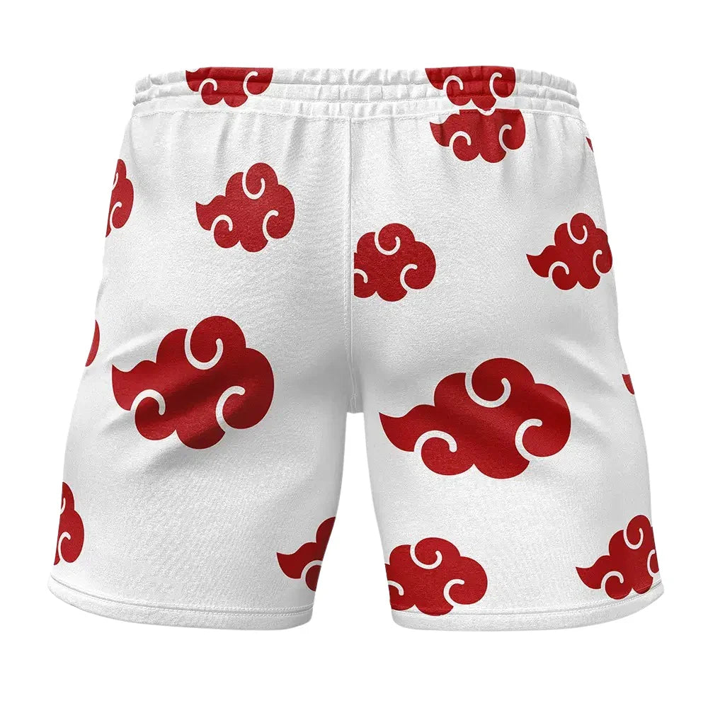 Naruto Akatsuki Red Cloud White Gym Shorts