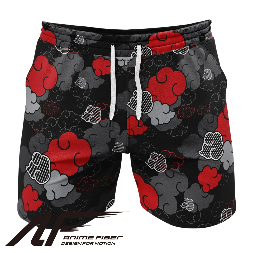 Naruto Akatsuki Black Aloha Red Cloud Gym Shorts