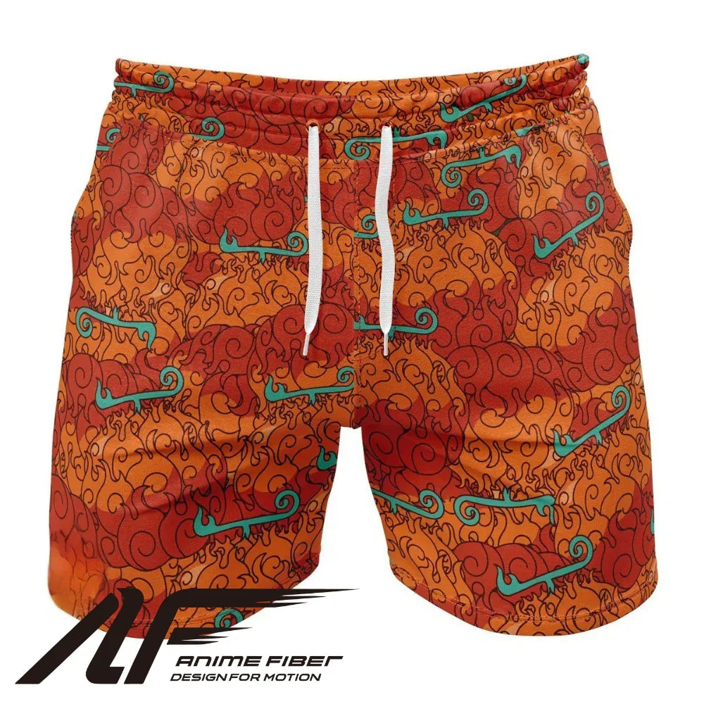 One Piece Mera Mera No Mi Ace & Sabo Devil Fruit Gym Shorts