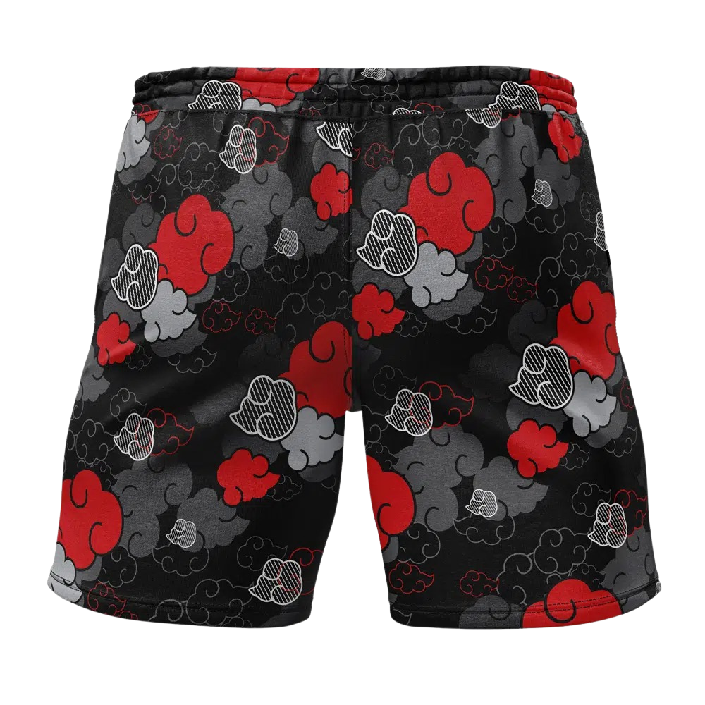 Naruto Akatsuki Black Aloha Red Cloud Gym Shorts