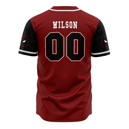 Back view of character-themed baseball jersey by Anime Fiber.