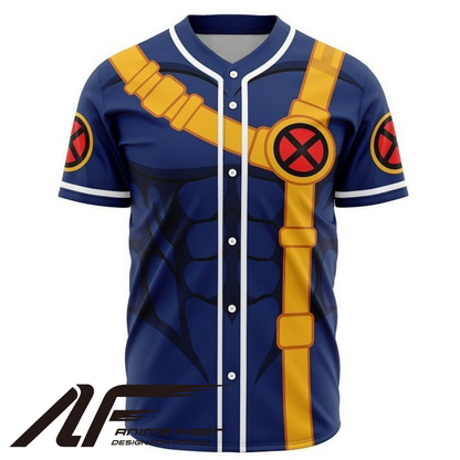 Front view of character-themed baseball jersey from Anime Fiber.
