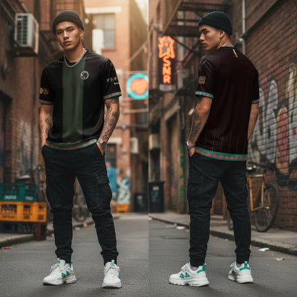 Man standing on a street wearing JoJo's Bizarre Adventure Anime Jersey with urban background